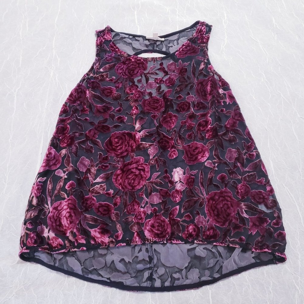 Modcloth Black Red Velvet Burnout Sleeveless Floral Blouse